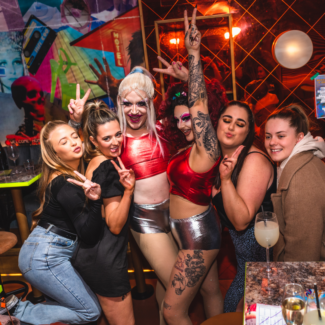 Drag Queens and Customers enjoying a Bottomless Brunch at Nikkis Bar in Shoreditch